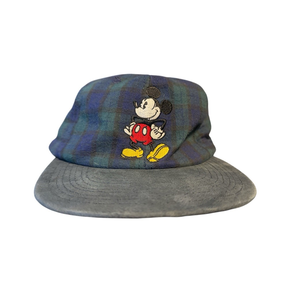 Vintage The Disney Store Mickey Mouse Mens Adjustable Hat Cap Plaid Green Blue